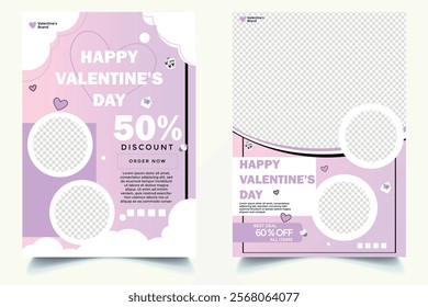 Set of Valentine's flyer template for social media post, greeting card, banner, and web ad.