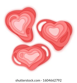Set of valentines hearts in paper cut style isolated on white background, can be used like decoration of greeting cards, pasters or for brochure designs, Vector EPS 10 format