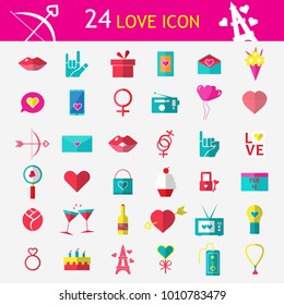 Set of Valentine's icons, Design Elements. Heart , Love. Vector illustration.