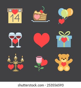 Set of Valentines icons flat
