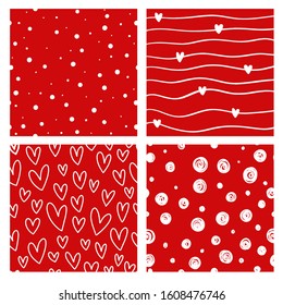 Set of Valentine's red background seammles pattern vector.