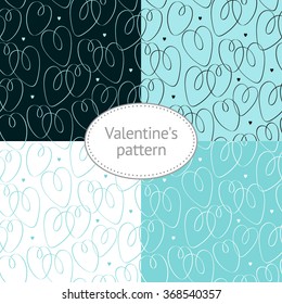 Set of Valentine's seamless patterns with hearts, 14th February. Vector illustration for wrapping paper, greeting cards, wedding invitation and textile swatches.