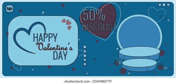 Set of Valentine's square banner design template. blue background with love decoration. Vector design with place for the photo. Usable for social media post, banner, and web ad.