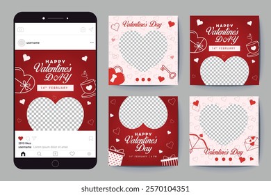 Set of Valentine's square banner design template. with mobile view Usable for social media post, greeting card, banner, and web ad.