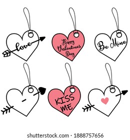Set of valentines tags. Vector illustration.