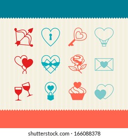 Set of Valentine's and Wedding icons, design elements.