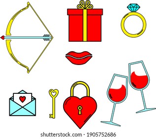 Set of Valentine's and Wedding icons, Design Elements. Heart , Love , Dating and Relationship. Vector illustration.