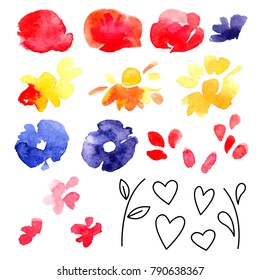 Set of Valintine Day design elements. Love flowers painting collection. Vector illustration