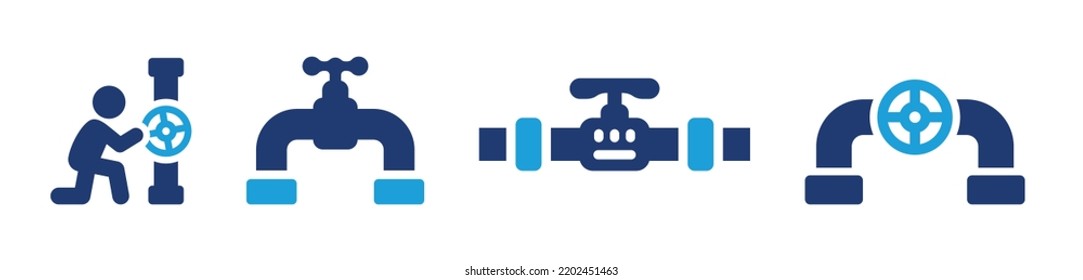 Set of valve and industrial pipeline icon. Gas industry concept.