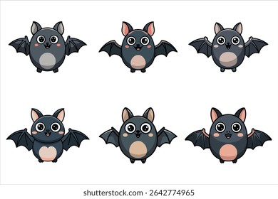 Set of vampire bats cute cartoon silhouettes vector icon spooky halloween design