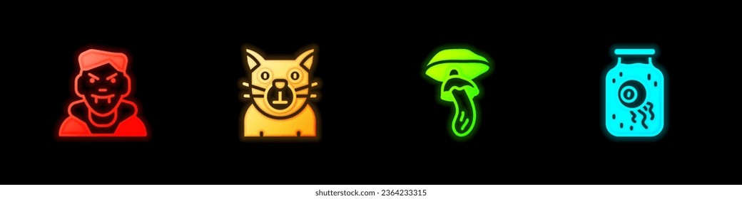 Set Vampire, Cat, Psilocybin mushroom and Eye jar icon. Vector