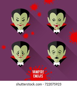 Set of vampire emojis. halloween design elements for for greeting cards, posters, banners, web design. Flat style vector illustration.