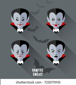 Set of vampire emojis. halloween design elements for for greeting cards, posters, banners, web design. Flat style vector illustration.