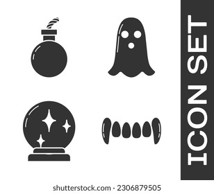 Set Vampire teeth , Bomb ready to explode , Magic ball  and Ghost  icon. Vector