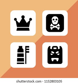 set with vampire, toothbrush, skull and crown vector icons for web and mobile app