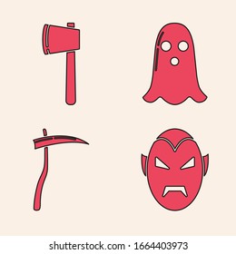 Set Vampire , Wooden axe , Ghost  and Scythe  icon. Vector