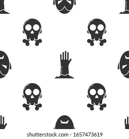 Set Vampire , Zombie hand  and Skull on crossbones  on seamless pattern. Vector
