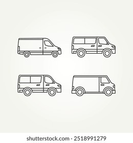set of van car line art icon logo vector illustration design