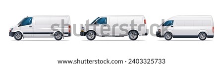Set of van cars in different types. Cargo van collection side view vector illustration