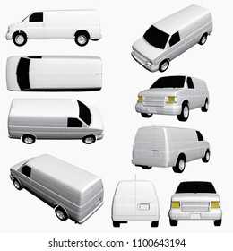 Set Van Different Positions 3d White Stock Vector (Royalty Free) 1100643194