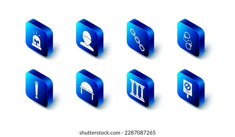 Set Vandal, Chain link, Handcuffs, Protest, Prison window, Military helmet, Police rubber baton and Flasher siren icon. Vector