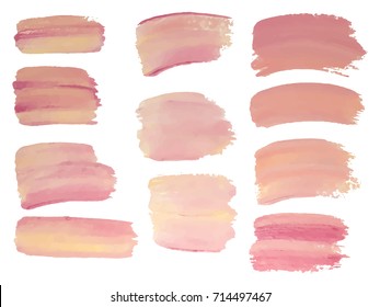 Set Of Vanilla Color Paint, Oil Painting, Grunge,  Brush Strokes. Vector Illustration