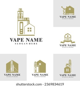 Set of Vape with House logo design concept vector. Vaping illustration design