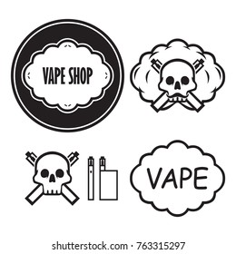 set of vape illustrations and vape shop logos