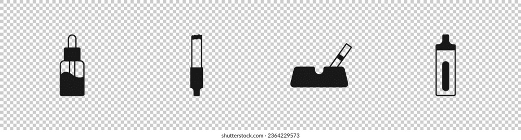 Set Vape liquid bottle, Cigarette, Ashtray with cigarette and Electronic icon. Vector