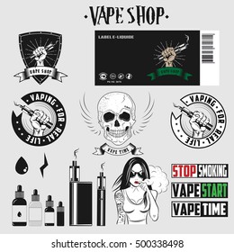 Set  For Vape Shop. Vector Illusttration