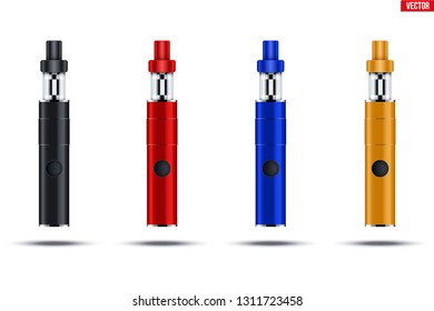 Set of Vaping pen device kit and mod. Sample model. Vector illustration isolated on white background.