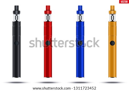 Set of Vaping pen device kit and mod. Sample model. Vector illustration isolated on white background.