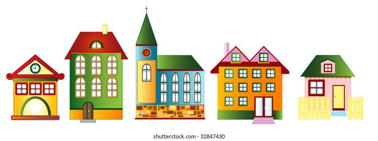 Set of variable town houses, vector