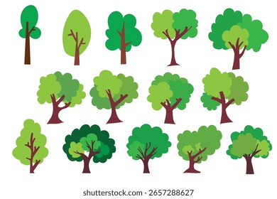Set of variant different green tree plant element stock design