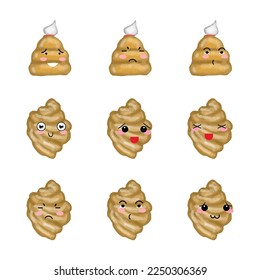 Set of variant face croissant bread emoticon character isolated on white background