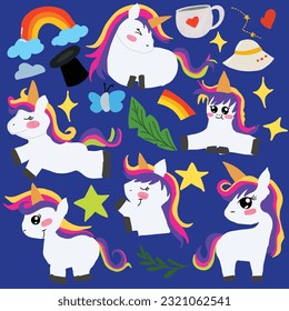 set of variant unicorn isolated on white background