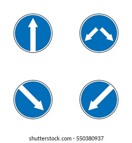 Set of variants arrow road sign isolated on white background. Vector illustration.