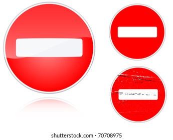 Set of variants no entry road sign isolated on white background. Group of as fish-eye, simple and grunge icons for your design. Vector illustration.