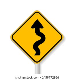 Set of variants Right Sharp turn traffic road sign isolated on white background. Group of as fish-eye, simple and grunge icons for your design. Vector illustration.