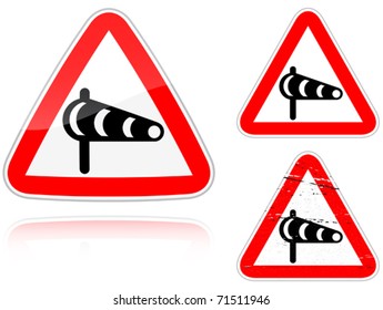Set of variants a Sidewind - road sign isolated on white background. Group of as fish-eye, simple and grunge icons for your design. Vector illustration.