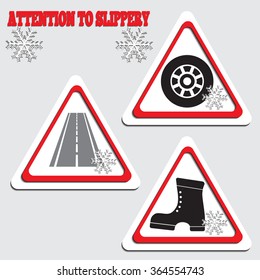 Set of variants a Slippery road. Road sign isolated on white background. Vector illustration.
