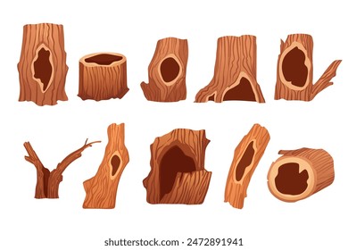 Set von Variationen Braunbaum hohle Stamm Vektorillustration isoliert auf weißem Hintergrund