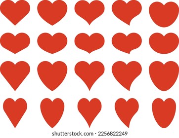 Set of variations in the shape of a red heart symbol