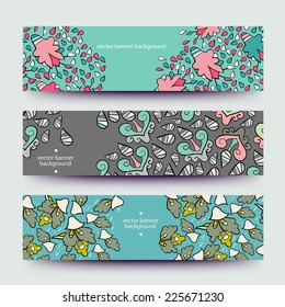 Set of varicolored line background.Strips background. Vector Design banners. Hand drawn illustration and place for your text.