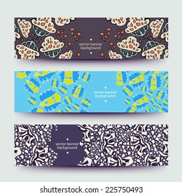 Set of varicolored line background.Strips background. Vector Design banners. Hand drawn illustration and place for your text.
