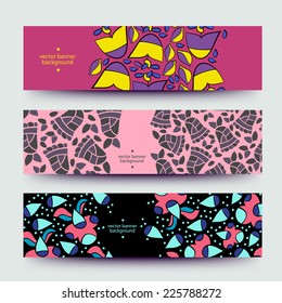 Set of varicolored line background.Strips background. Vector Design banners. Hand drawn illustration and place for your text.