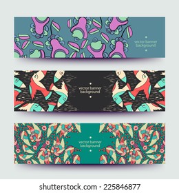 Set of varicolored line background.Strips background. Vector Design banners. Hand drawn illustration and place for your text.