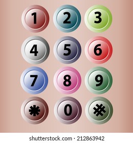 Set of varicolored spherical buttons with numbers. for web design.