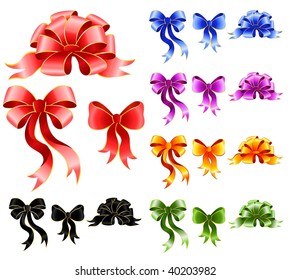 set of varicoloured festive bows for a design christmas gifts