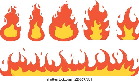 Set of varied and bright fire, vector illustration